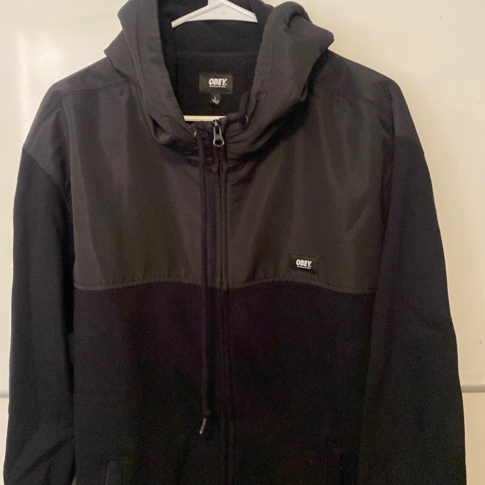 Obey large nylon/cotton zip hoodie, thick and great quality.